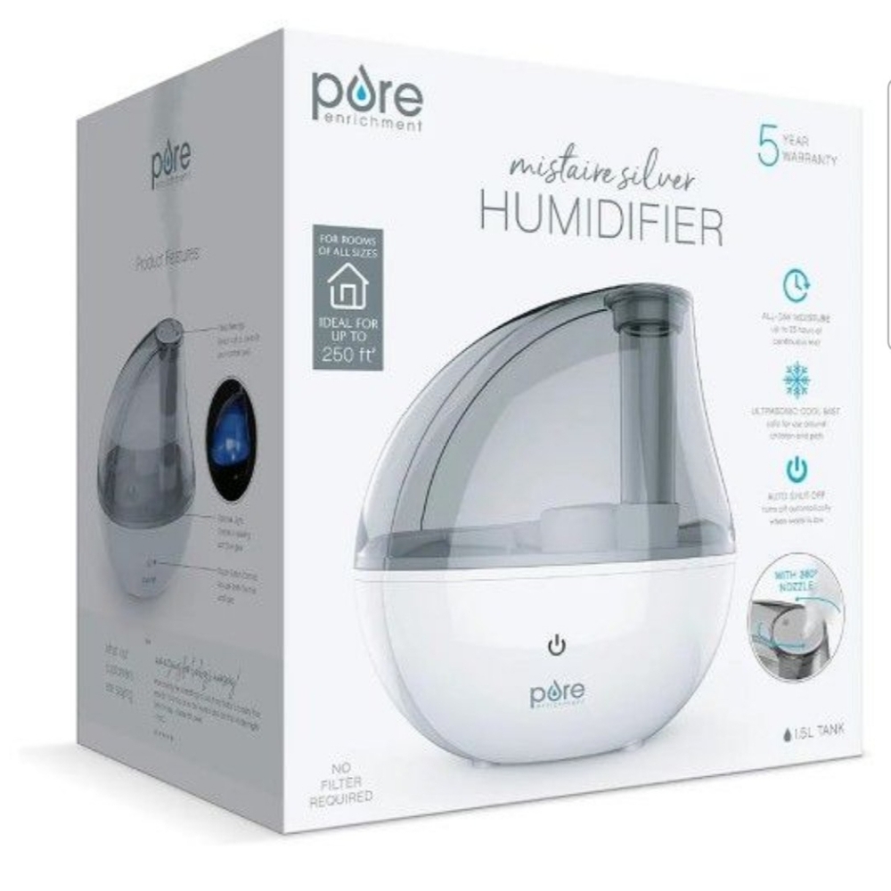 NWT Pure Enrichment MistAire Silver Humidifier